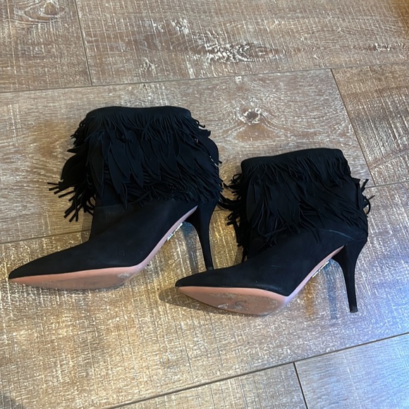 Aquazzura Black Suede Fringe Ankle Booties - Picture 7 of 10